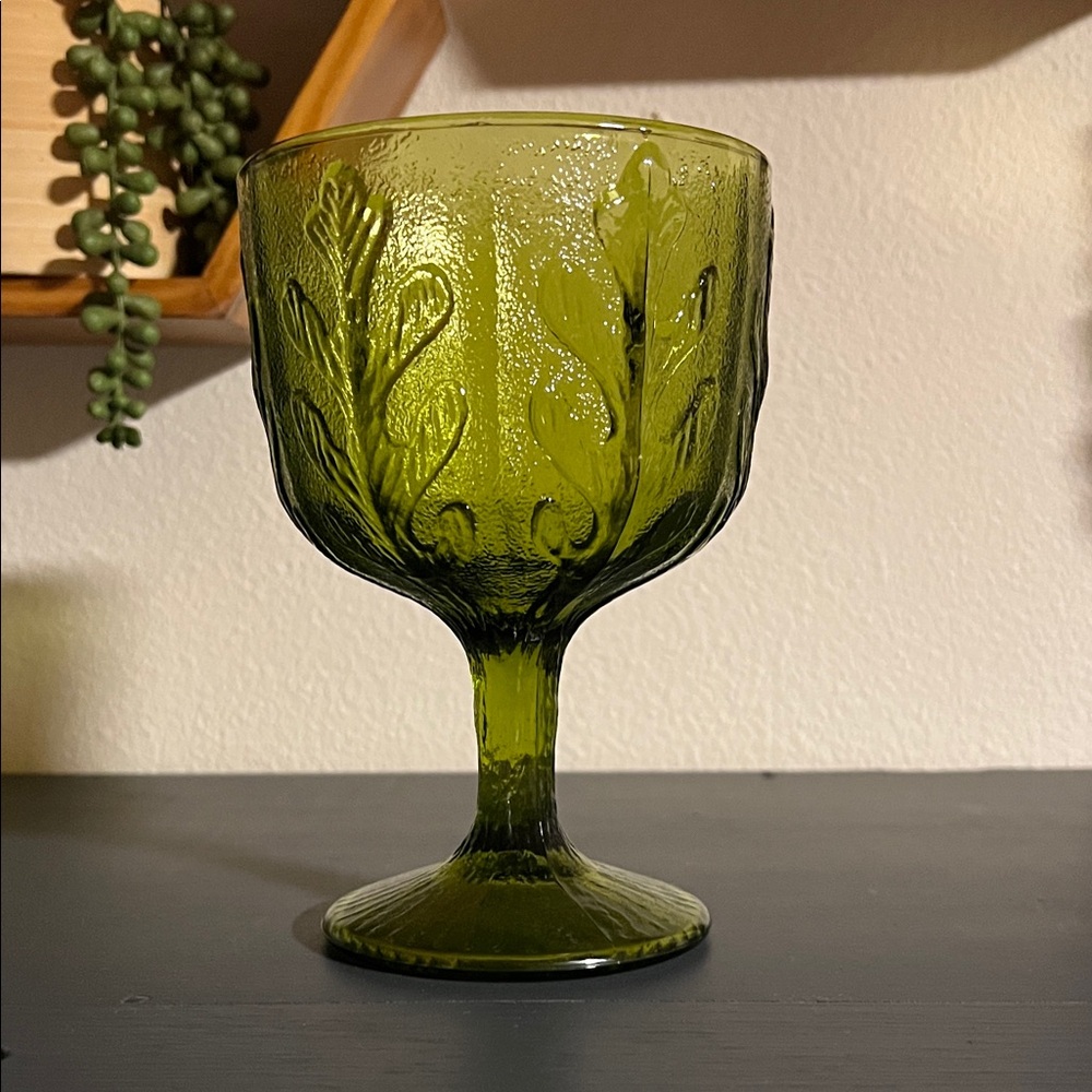 Vintage Green Textured Goblet